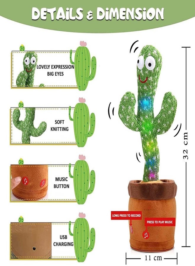 ABTER India Dancing Cactus Talking Plush Toy with Singing & Recording Function - Repeat What You Say - Pack of 1, Rechargeable Cable Included - Image 3
